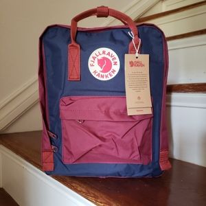 Fjallraven Backpack.  Burgandy and navy.